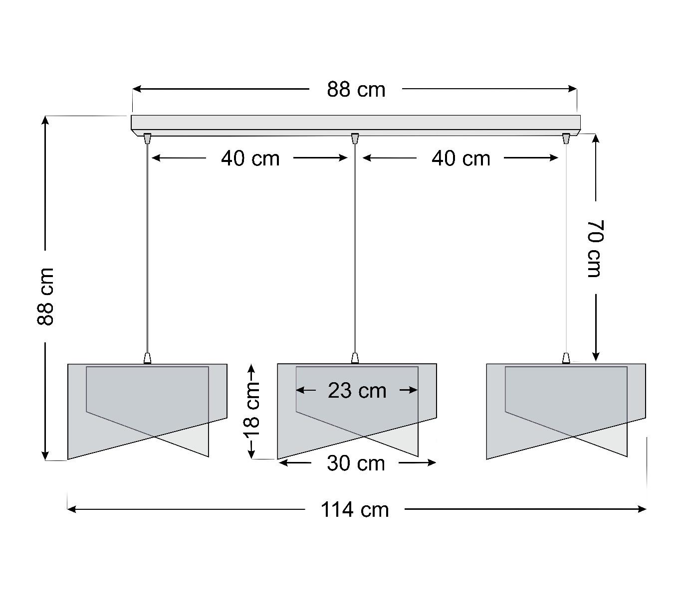 Lampa 114x88x86 cm na listwie z 3 asymetrycznymi abażurkami czarno srebrna nr. 6