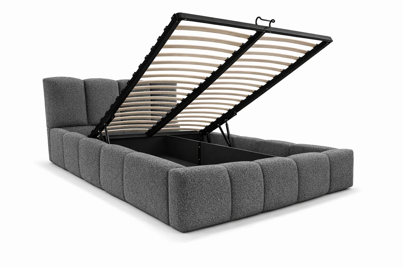 Łóżko tapicerowane VELLA 140x200 cm ze stelażem i pojemnikiem boucle do sypialni ciemnoszary nr. 4
