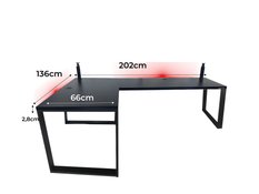 Biurko gamingowe narożne model 3 Low czarne LOFT metalowe nogi LED RGB przepust USB dla gracza 202x66x71cm - Miniaturka zdjęcia nr 3