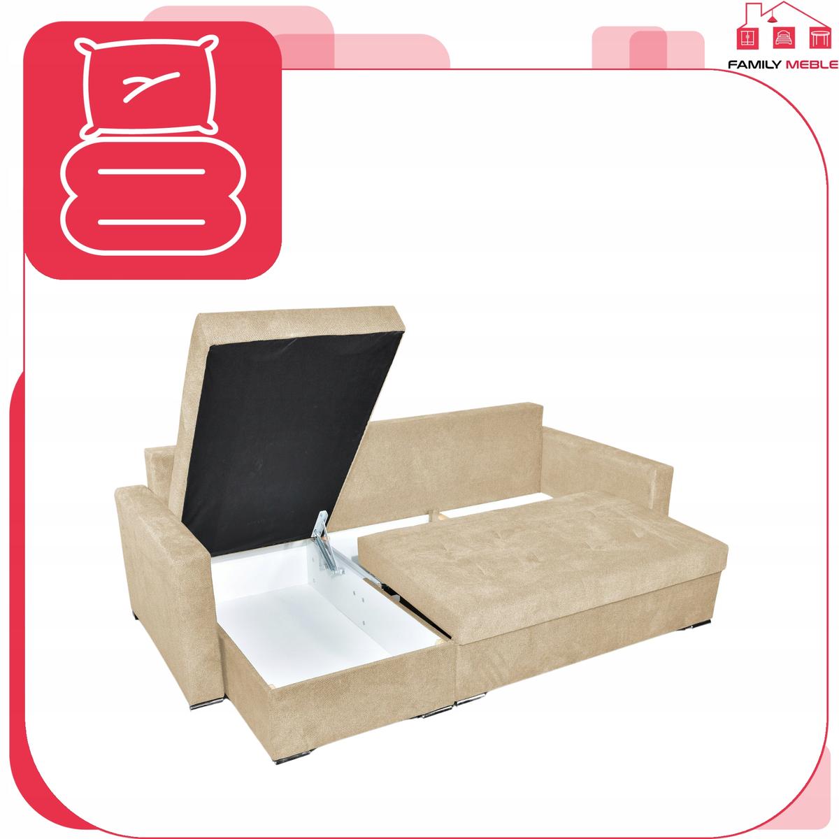 Narożnik BELLA 226x75x140 cm rozkładany funkcją spania rogówka do salonu beżowy welur nr. 6