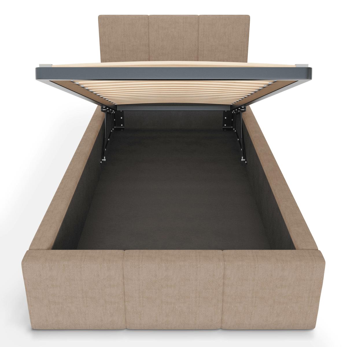 Łóżko Pojedyncze 90x200cm łóżko tapicerowane z pojemnikiem beżowe do sypialni wezgłowie 120 cm nr. 9