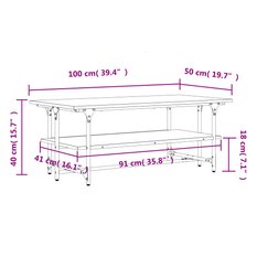 Stolik kawowy 100x50x40 elegancki z wytrzymałą stalową ramą dąb sonoma do salonu - Miniaturka zdjęcia nr 9