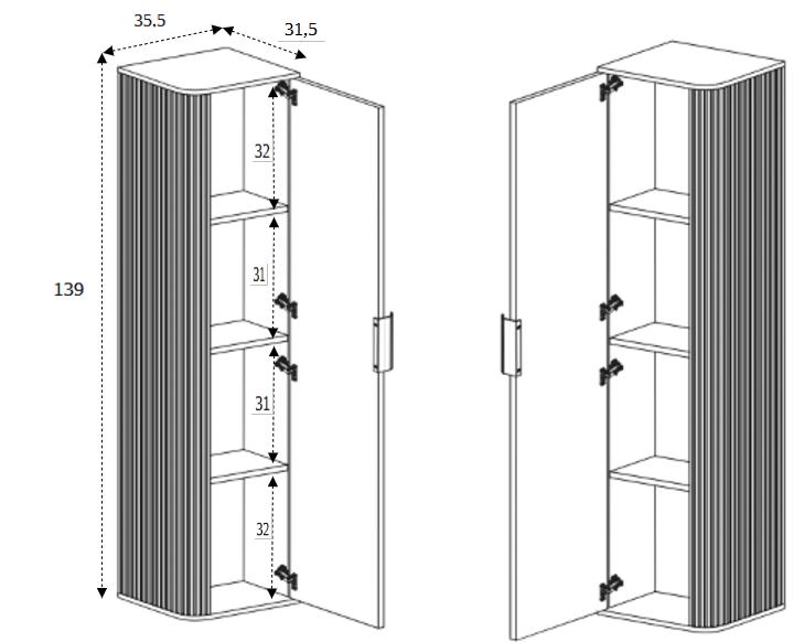 Szafka 139 cm łazienkowa wisząca słupek ryflowane kaszmir nr. 10