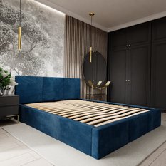 Łóżko tapicerowane do sypialni 180x200x88 cm podwójne z pojemnikiem modne granatowe - Miniaturka zdjęcia nr 8