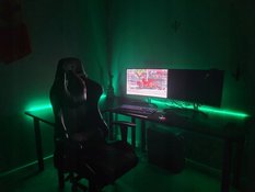 Biurko gamingowe narożne model 1 Low białe LOFT metalowe nogi LED RGB pilot dla gracza 240x80x71cm - Miniaturka zdjęcia nr 8