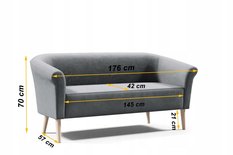 Sofa ESPERO 176x57x70 cm trzyosobowa  w stylu skandynawskim welur ciemnoszara do salonu - Miniaturka zdjęcia nr 9