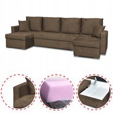 Narożnik Bella BIG 298x74x140 cm kształt U z funkcją spania i przechowywania Angel brąz - Miniaturka zdjęcia nr 2