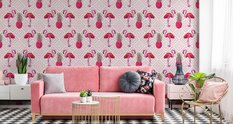 Tapeta Ścienna Różowe FLAMINGI Ananasy Abstrakcja 53x1000  - Miniaturka zdjęcia nr 3