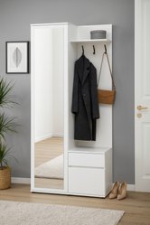 Garderoba do przedpokoju DUO 180x95x35 cm z lustrem wieszakami szafka na buty biała - Miniaturka zdjęcia nr 1