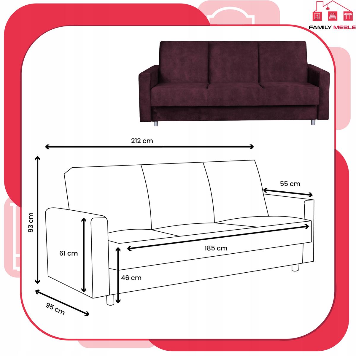 Wersalka ALICJA 212x100 cm bordowa rozkładana kanapa z pojemnikiem tapczan do salonu AURA nr. 9