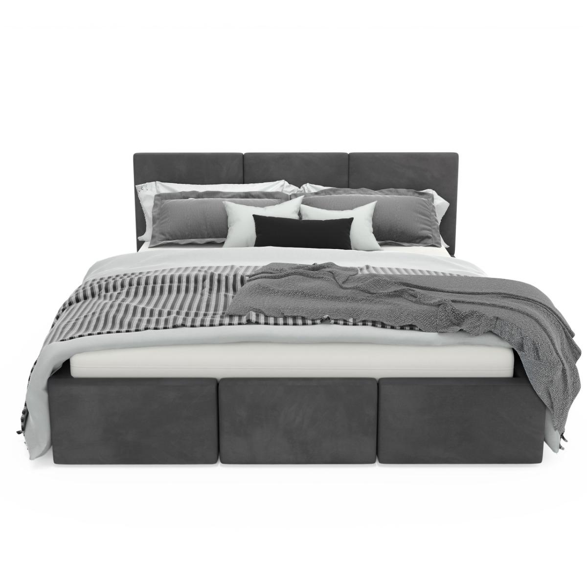 Łóżko tapicerowane 160x200x88 cm do sypialni podwójne z pojemnikiem schowek na pościel  grafitowy nr. 11