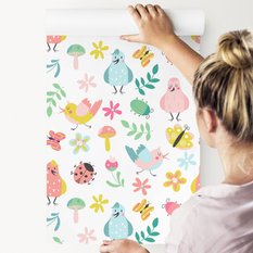 Tapeta Dziecięca PTAKI Kwiaty Liście Motyle Natura 53x1000  - Miniaturka zdjęcia nr 5