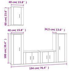 Zestaw szafek RTV 57x34,5x40 cm 5 szt z praktycznymi półkami i drzwiczkami biały połysk do salonu - Miniaturka zdjęcia nr 8