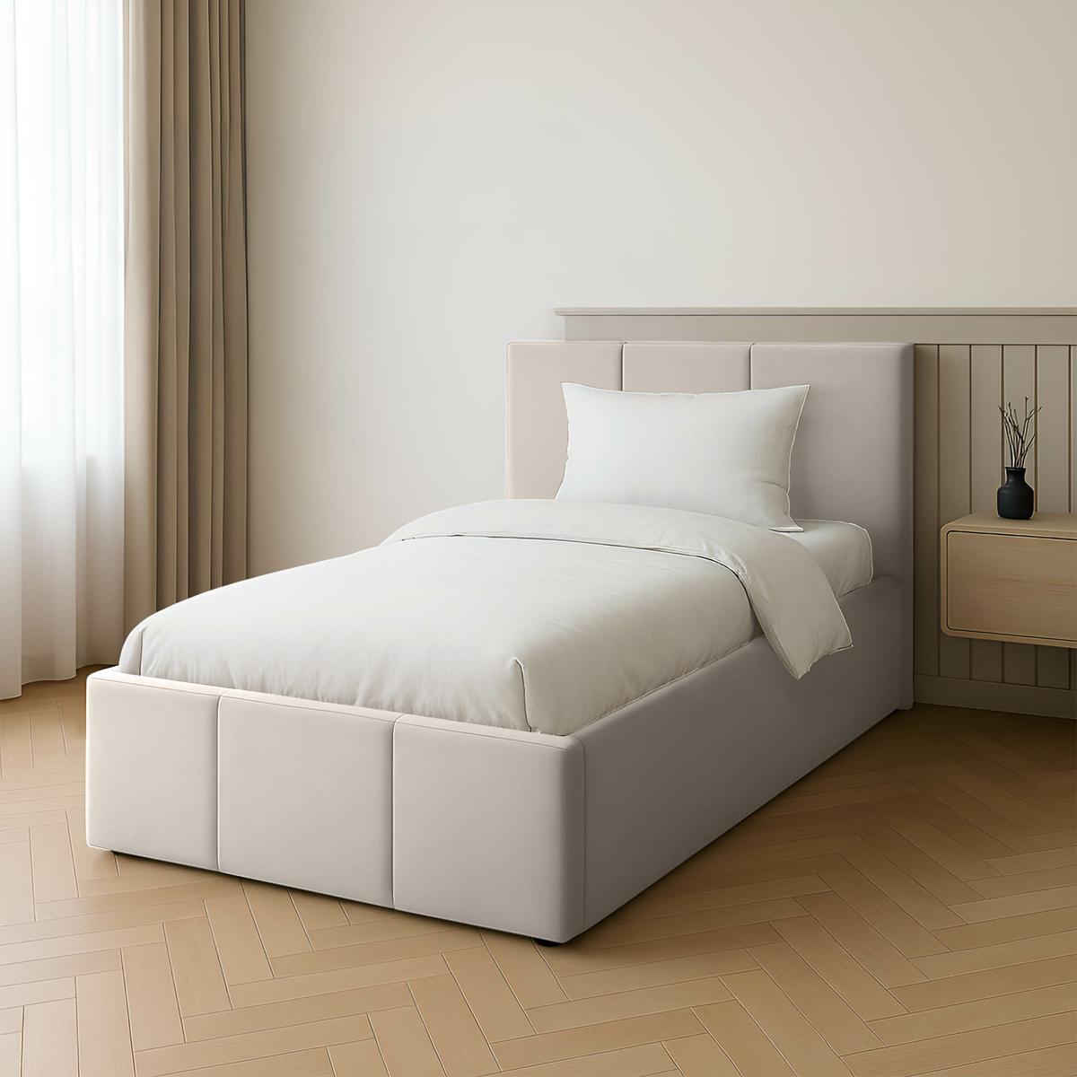 Łóżko Pojedyncze 90x200cm łóżko tapicerowane z pojemnikiem kremowe do sypialni wezgłowie 88 cm nr. 3