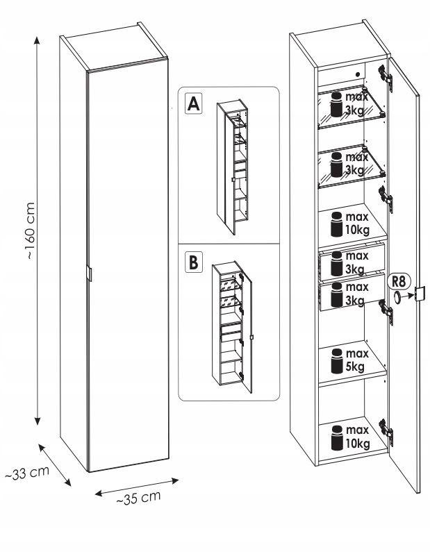 Słupek wiszący 160 cm czarny szuflady wewnętrzne do łazienki  nr. 4