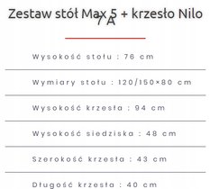 Zestaw do jadalni stół MAX 120/150x80 cm rozkładany + 6 krzeseł NILO biały  - Miniaturka zdjęcia nr 4