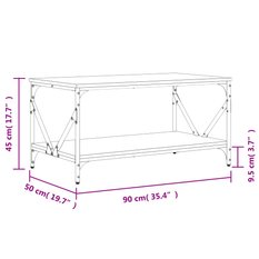 Stolik kawowy 90x50x45 cm z metalową ramą przydymiony dąb do salonu - Miniaturka zdjęcia nr 9