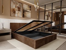 Łóżko tapicerowane do sypialni 180x200x120 cm podwójne z pojemnikiem modne brązowe - Miniaturka zdjęcia nr 4