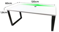 Biurko gamingowe model 2 Low 120x60x1.8 cm białe loftowe led przepust do pokoju gracza - Miniaturka zdjęcia nr 2