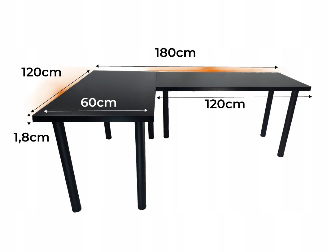 Biurko gamingowe model 1 Low 180x75x60 cm czarne narożne stół stabilne do pokoju gracza nr. 4