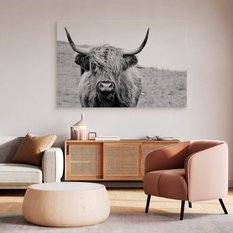 Obraz Na Płótnie Krowa Szkocka Czarno-Biały  100x70 Krajobraz Natura Polana - Miniaturka zdjęcia nr 6