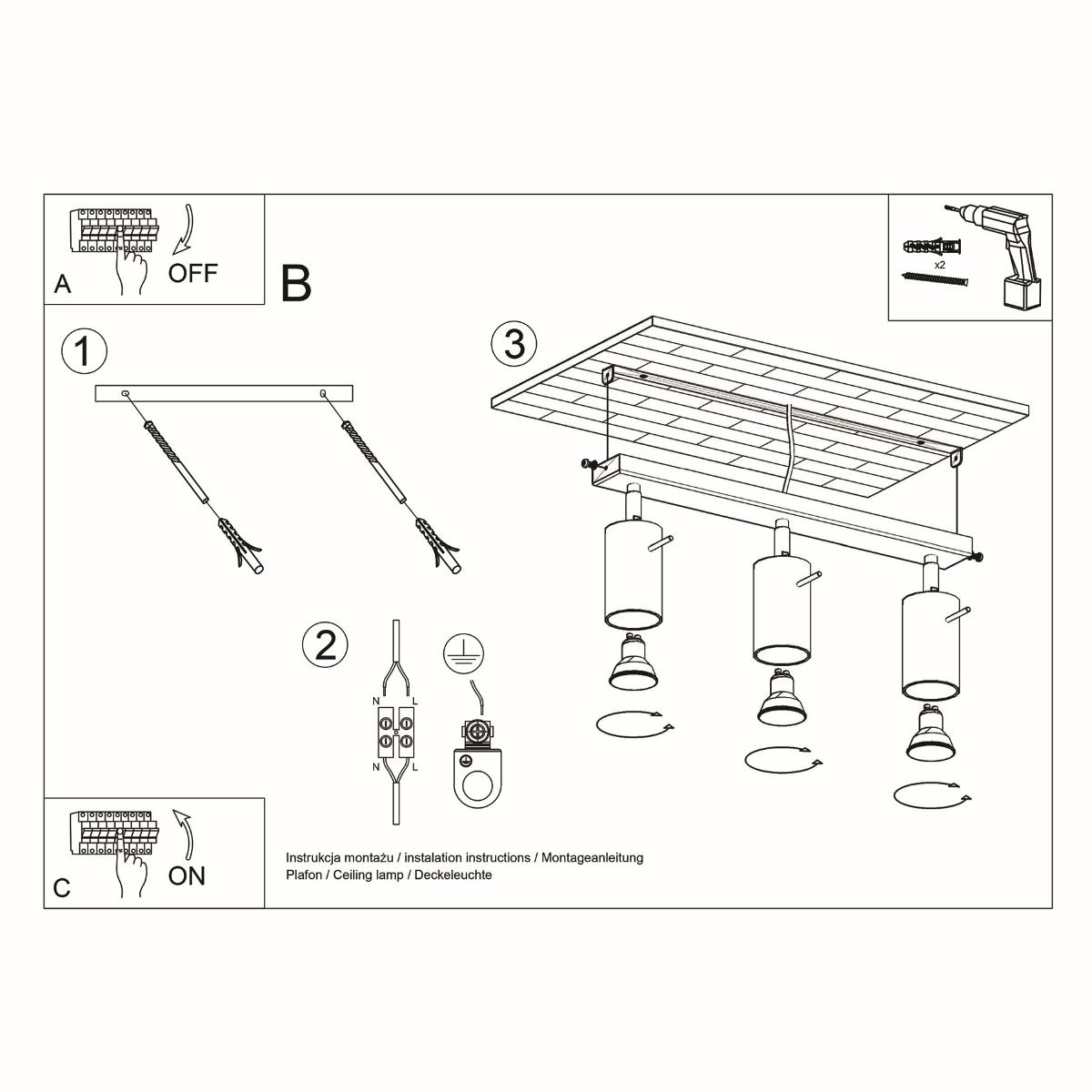 Plafon BERG 3 naturalne drewno 20x5x45cm nowoczesna lampa GU10 do salonu  nr. 5