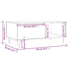 Stolik kawowy 90x50x36,5 cm z praktyczną szufladą i półką brązowy dąb do salonu - Miniaturka zdjęcia nr 12