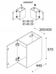 Szafka Łazienkowa 40x55x46 cm czarna wisząca pod blat 1 drzwi front MDF 3D słupek do łazienki - Miniaturka zdjęcia nr 2