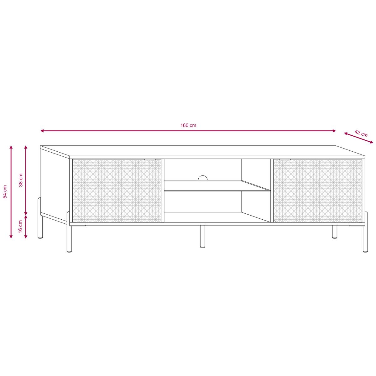 Szafka RTV 160x42x54 cm Diamond 2D z szafkami i półkami z podświetleniem LED biały połysk do salonu nr. 6