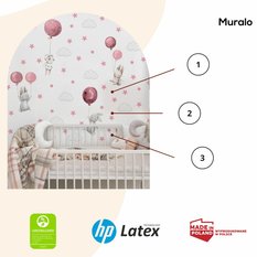 Naklejki Ścienne Dla Dzieci Króliczki Różowe 120x60 Balony Chmurki ZESTAW - Miniaturka zdjęcia nr 3