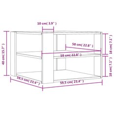 Stolik kawowy 59,5x59,5x40 cm z przestronnymi półkami szary dąb sonoma do salonu - Miniaturka zdjęcia nr 9