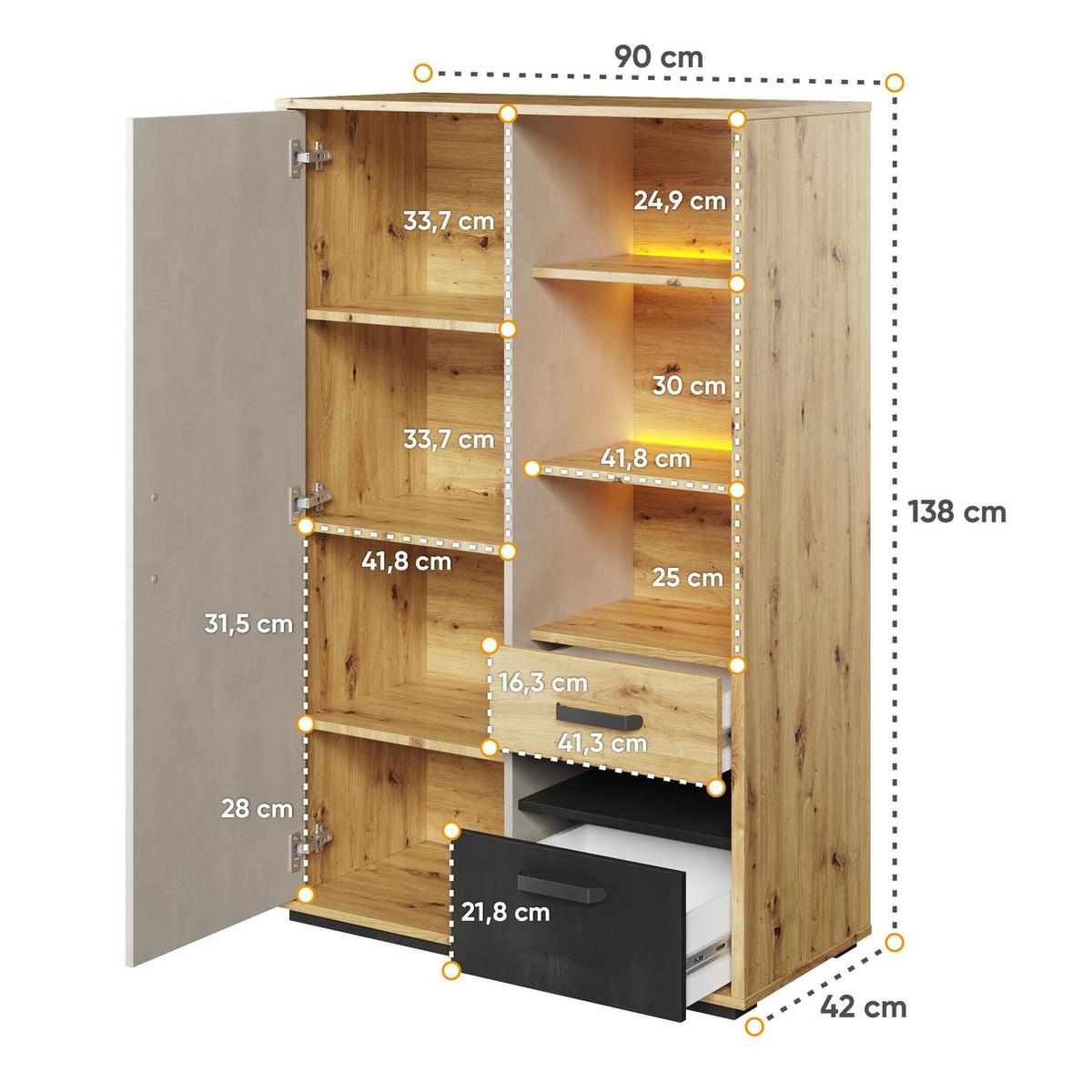 Szafka otwierana Qubic 90 cm do sypialni przedpokoju garderoby dąb nr. 4