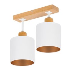 Lampa sufitowa 15 x 35 x 31 cm dwupunktowy spot z drewna gwint E27 biała do salonu - Miniaturka zdjęcia nr 1