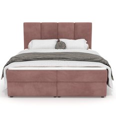 Łóżko kontynentalne 180x200x113 cm tapicerowane podwójne z materacem brudny róż  - Miniaturka zdjęcia nr 10