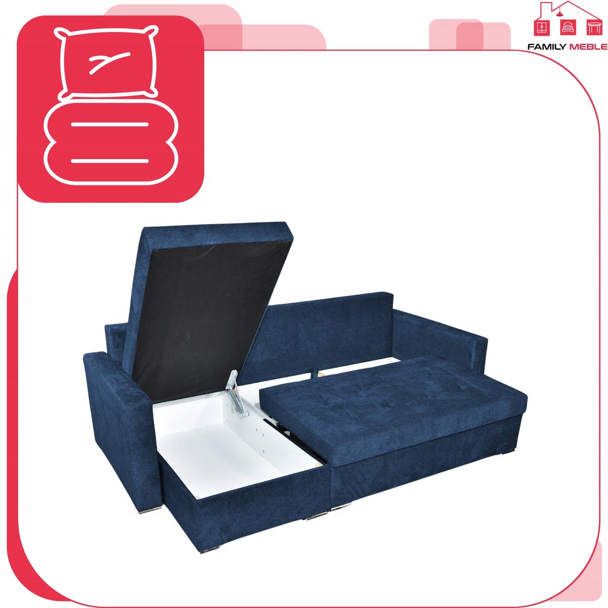 Narożnik BELLA 226x75x140 cm rozkładany funkcją spania rogówka do salonu granat welur nr. 6