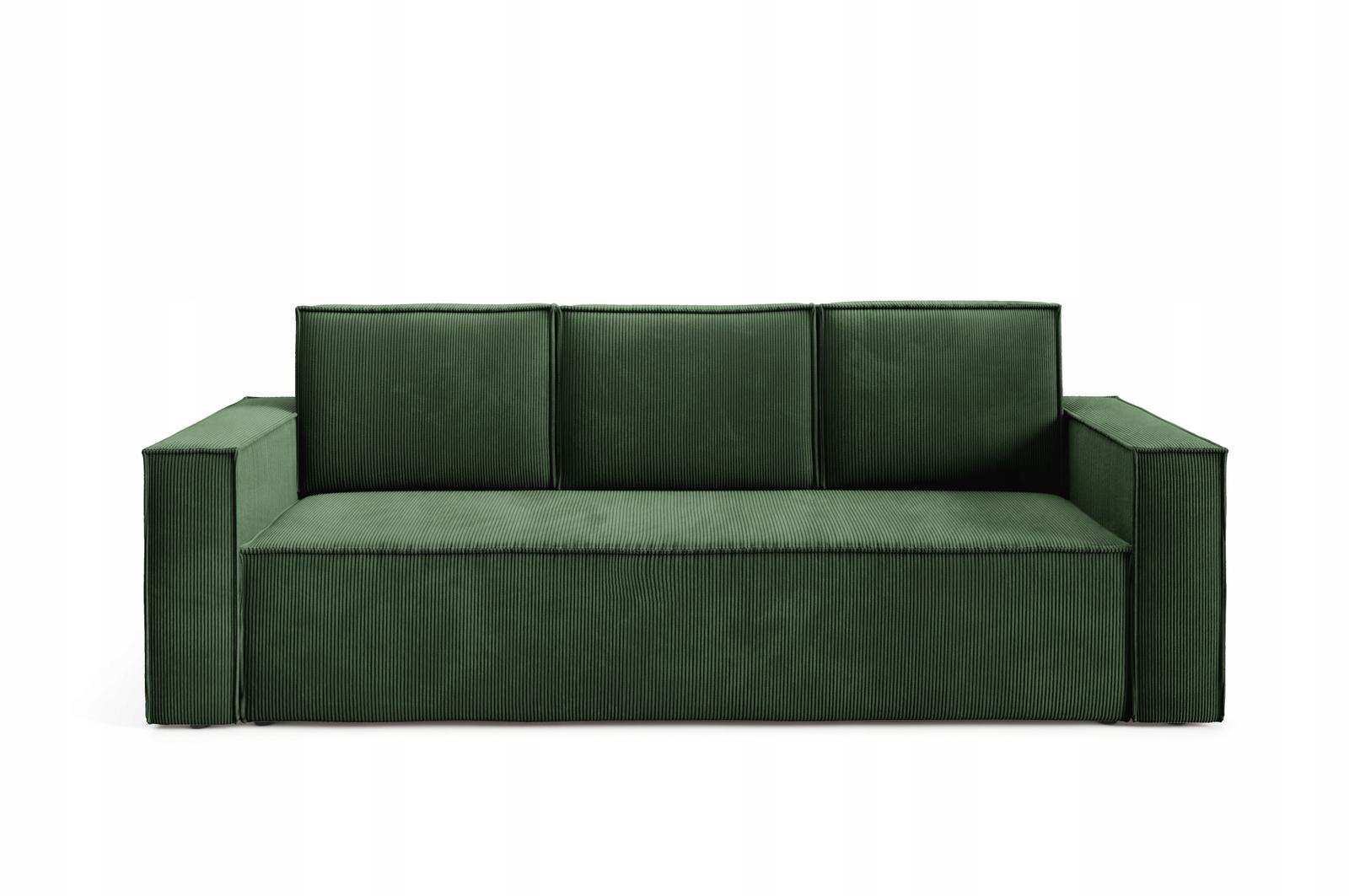 Kanapa CORDA 248x96x93 cm sofa z funkcją spania automat i pojemnik sztruks zielona do salonu