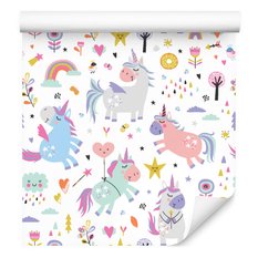 Tapeta do pokoju dziewczynki, jednorożce, kwiaty  - Miniaturka zdjęcia nr 3