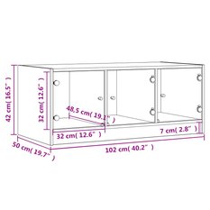 Stolik kawowy 102x50x42 cm z półkami i szklanymi drzwiczkami szary dąb sonoma do salonu - Miniaturka zdjęcia nr 12