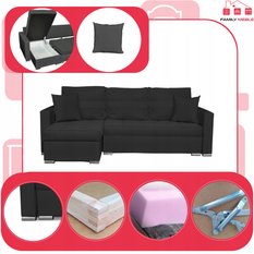 Narożnik FIGO 226x74x140 cm rozkładany z funkcją spania rogówka do salonu czarny - Miniaturka zdjęcia nr 4