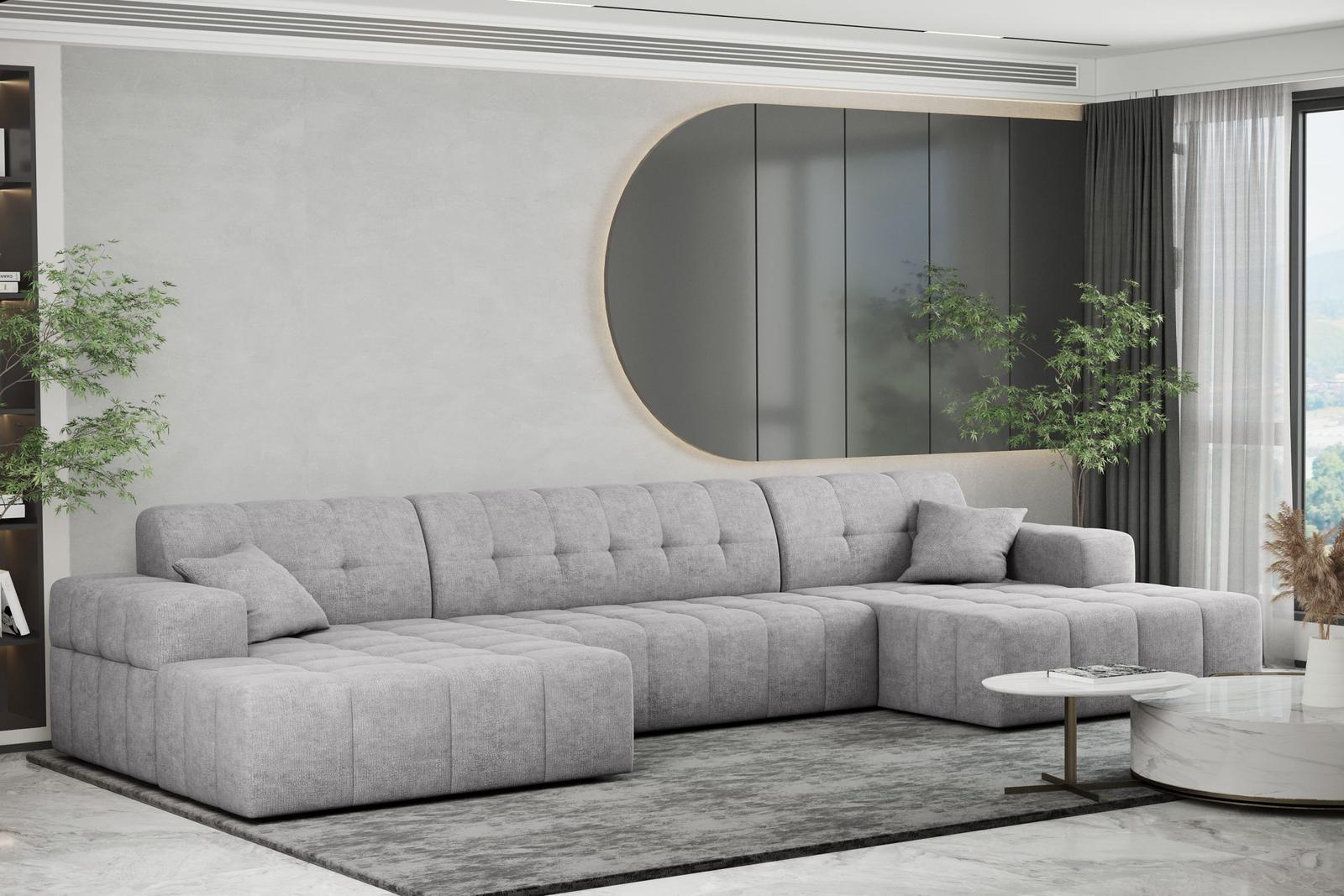 Sofa NIMES 350x82x168 cm bez funkcji spania w kształcie U pikowana do salonu NEVE szara nr. 1