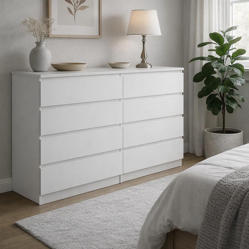 Komoda MARTUSIA 140x97x40 cm 8 szuflad do sypialni i salonu biała