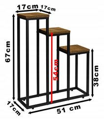 Kwietnik stojący LOREN 51x67x17 cm potrójny stojak na kwiatki loftowy do salonu czarny postarzany dąb - Miniaturka zdjęcia nr 2