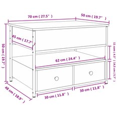 Stolik kawowy 70x50x50 cm z ukrytym schowkiem pod rozkładanym blatem brązowy dąb do salonu - Miniaturka zdjęcia nr 11