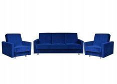 Zestaw wypoczynkowy wersalka fotele kobalt modrak