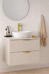 Szafka łazienkowa 60x47x60 cm WILLY z blatem ryflowane fronty kaszmir złote uchwyty