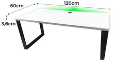 Biurko gamingowe model 2 Low 120x60x71 cm białe LOFT LED RGB pilot przepust blat 3,6 cm - Miniaturka zdjęcia nr 2