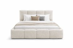 Łóżko tapicerowane VELLA 140x200 cm ze stelażem i pojemnikiem boucle do sypialni kremowy - Miniaturka zdjęcia nr 2