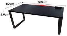 Biurko gamingowe model 3 Top 160x71x80 cm czarne LOFT LED RGB pilot przepust HUB USB blat 3,6 cm - Miniaturka zdjęcia nr 2