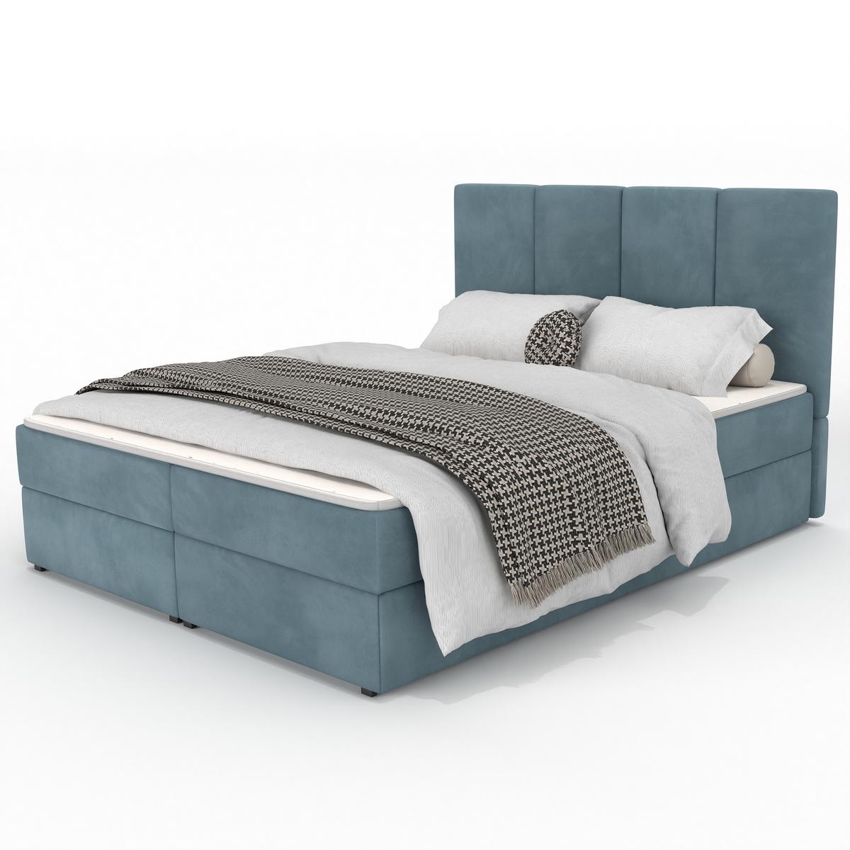 Łóżko kontynentalne 160x200x113 cm tapicerowane podwójne z materacem morskie nr. 7