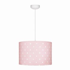 Lampa wisząca 35x35x23 cm do pokoju dziecka różowa w kropki drewno białe
